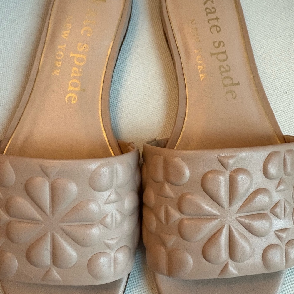 Kate Spade Taupe Embossed Mules